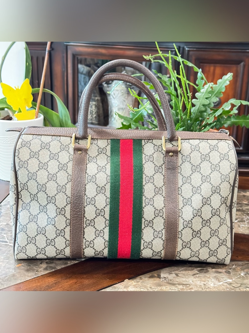 Vintage Gucci Boston GG Web Canvas Sherry Line handbag - Picture 4 of 14